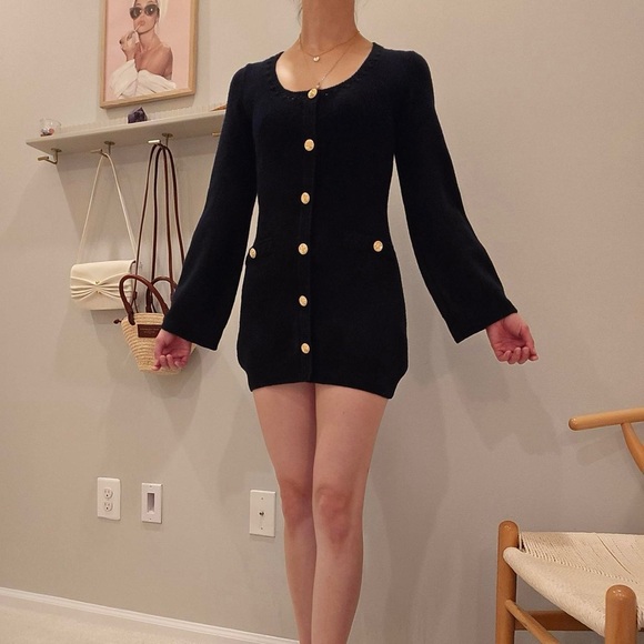 Reformation Priscilla Regenerative Wool Mini Sweater Dress Crochet Navy Large - Picture 4 of 16